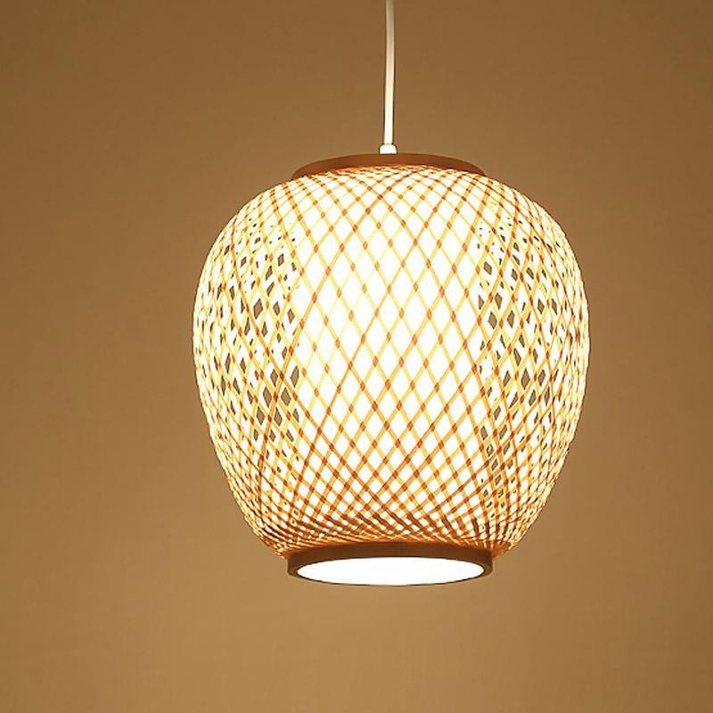 Handwoven Natural Bamboo Oval Dome Pendant Light Farmhouse Style Hanging Lamp for Bedroom