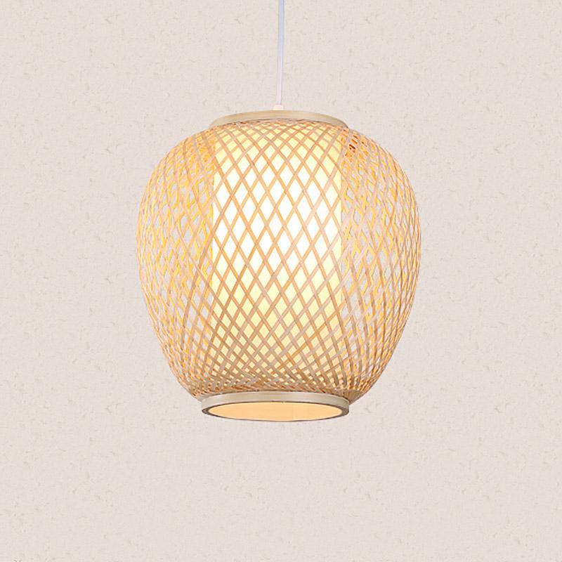 Handwoven Natural Bamboo Oval Dome Pendant Light Farmhouse Style Hanging Lamp for Bedroom