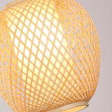 Handwoven Natural Bamboo Oval Dome Pendant Light Farmhouse Style Hanging Lamp for Bedroom