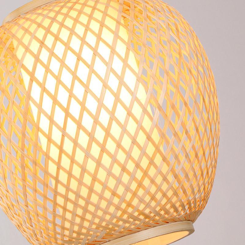 Handwoven Natural Bamboo Oval Dome Pendant Light Farmhouse Style Hanging Lamp for Bedroom