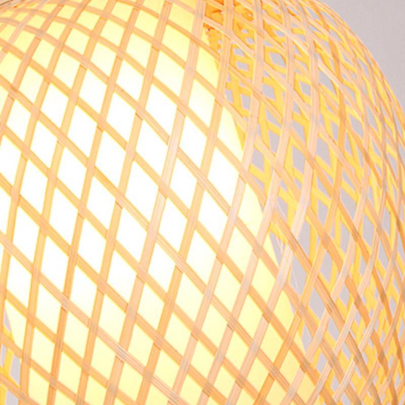 Handwoven Natural Bamboo Oval Dome Pendant Light Farmhouse Style Hanging Lamp for Bedroom