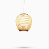 Handwoven Natural Bamboo Oval Dome Pendant Light Farmhouse Style Hanging Lamp for Bedroom