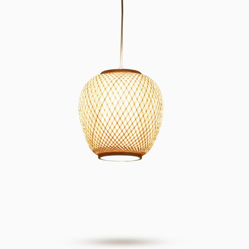 Handwoven Natural Bamboo Oval Dome Pendant Light Farmhouse Style Hanging Lamp for Bedroom