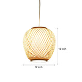 Handwoven Natural Bamboo Oval Dome Pendant Light Farmhouse Style Hanging Lamp for Bedroom