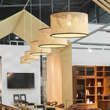 Handwoven Natural Bamboo Round Pendant Light Sustainable Ceiling Fixture for Kitchen Island and Dining Room