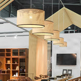Handwoven Natural Bamboo Round Pendant Light Sustainable Ceiling Fixture for Kitchen Island and Dining Room