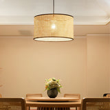 Handwoven Natural Bamboo Round Pendant Light Sustainable Ceiling Fixture for Kitchen Island and Dining Room