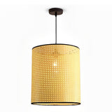 Handwoven Natural Bamboo Round Pendant Light Sustainable Ceiling Fixture for Kitchen Island and Dining Room