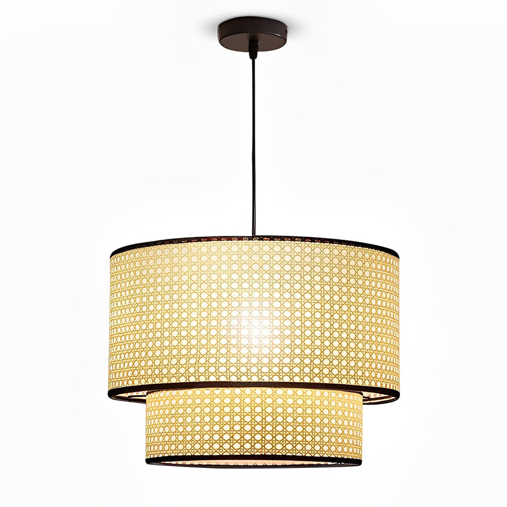 Handwoven Natural Bamboo Round Pendant Light Sustainable Ceiling Fixture for Kitchen Island and Dining Room