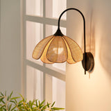 Handwoven Natural Rattan Petal Wall Sconce Lamp for Living Room and Bedroom