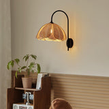 Handwoven Natural Rattan Petal Wall Sconce Lamp for Living Room and Bedroom