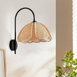 Handwoven Natural Rattan Petal Wall Sconce Lamp for Living Room and Bedroom