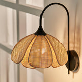 Handwoven Natural Rattan Petal Wall Sconce Lamp for Living Room and Bedroom