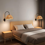 Handwoven Natural Rattan Petal Wall Sconce Lamp for Living Room and Bedroom