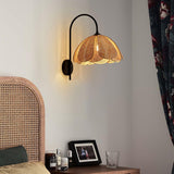 Handwoven Natural Rattan Petal Wall Sconce Lamp for Living Room and Bedroom