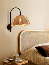 Handwoven Natural Rattan Petal Wall Sconce Lamp for Living Room and Bedroom
