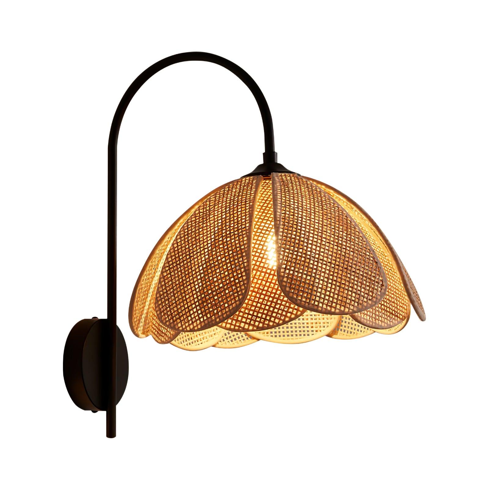 Handwoven Natural Rattan Petal Wall Sconce Lamp for Living Room and Bedroom