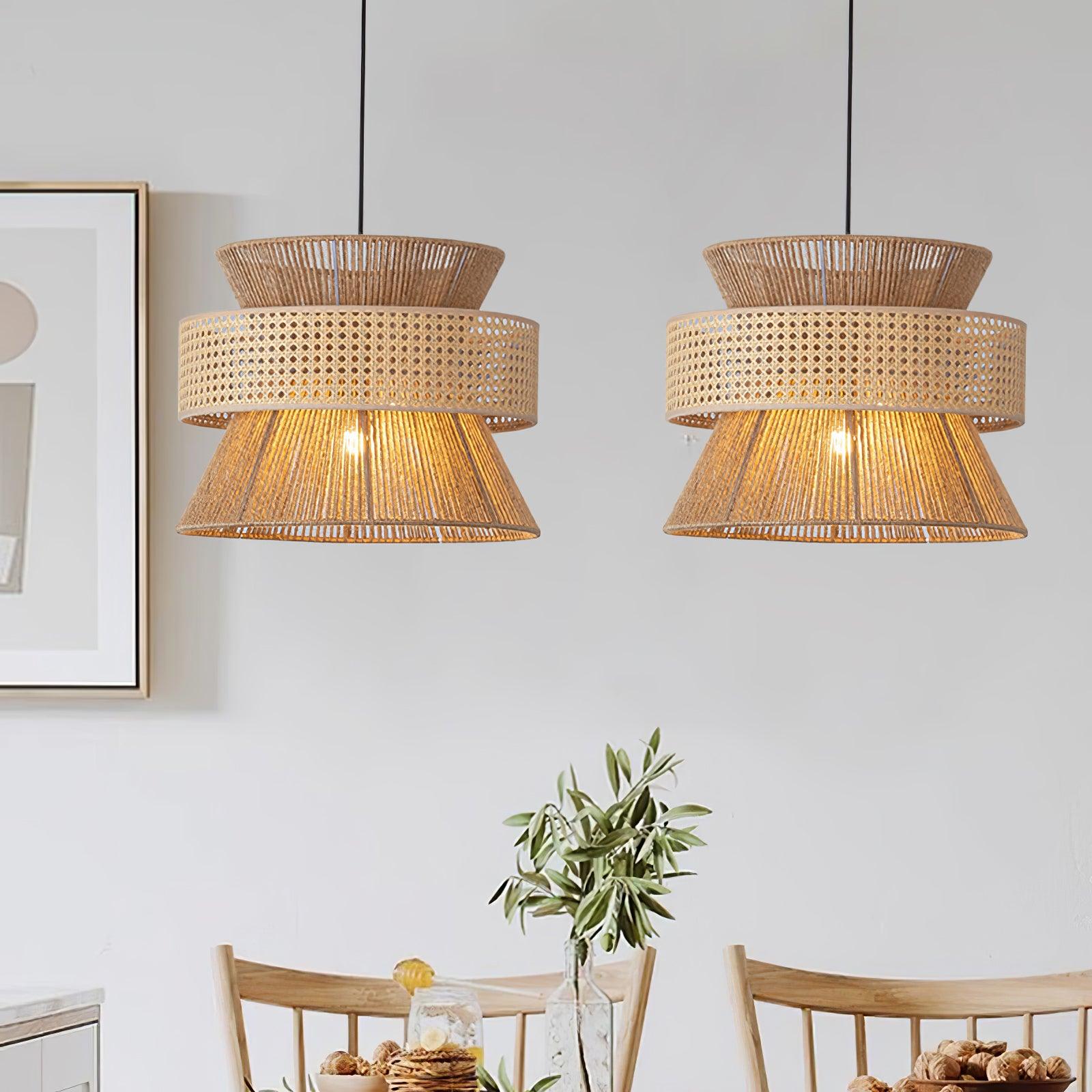 Handwoven Rattan and Bamboo Pendant Light for Coastal Bohemian Home Decor