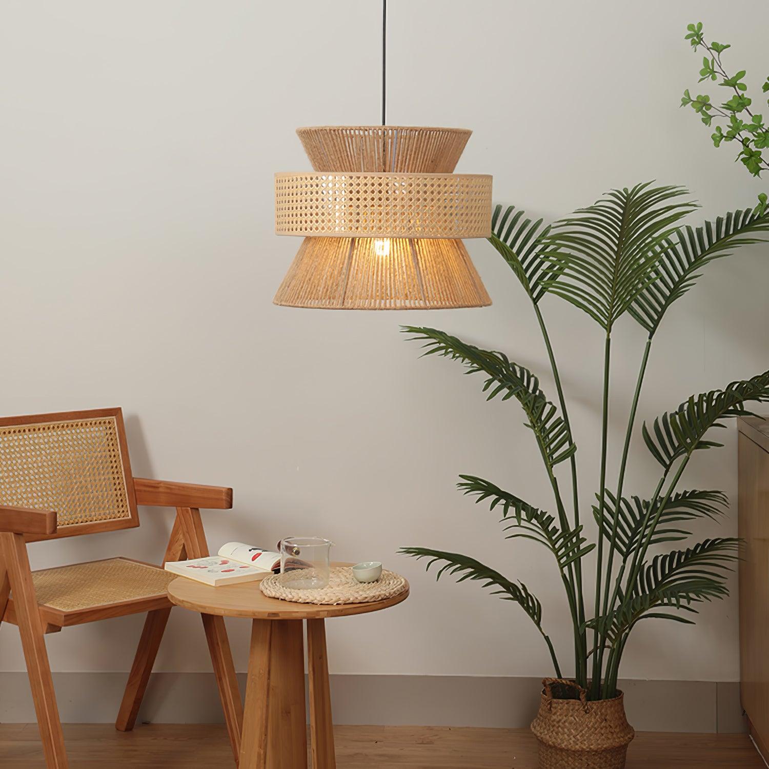 Handwoven Rattan and Bamboo Pendant Light for Coastal Bohemian Home Decor