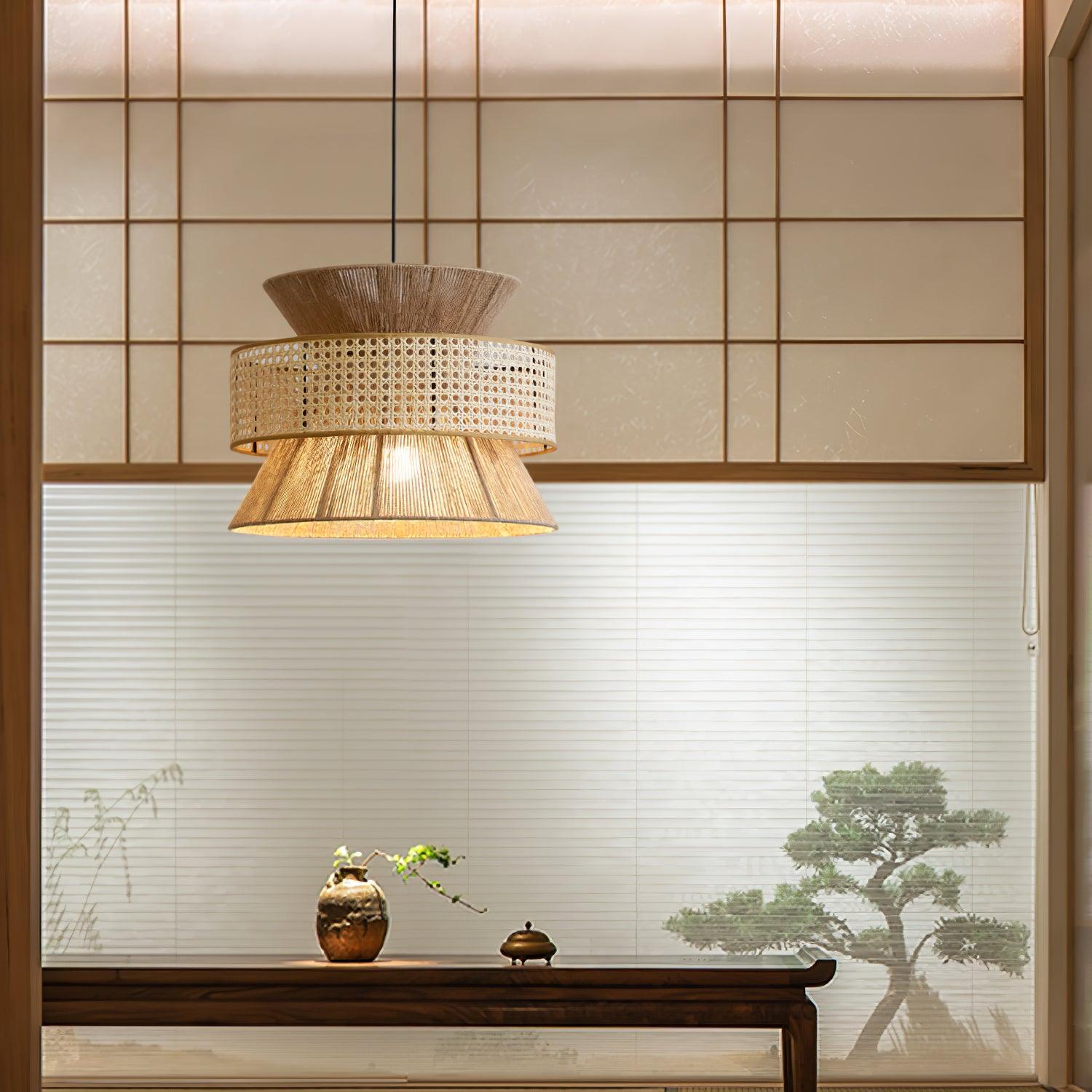 Handwoven Rattan and Bamboo Pendant Light for Coastal Bohemian Home Decor