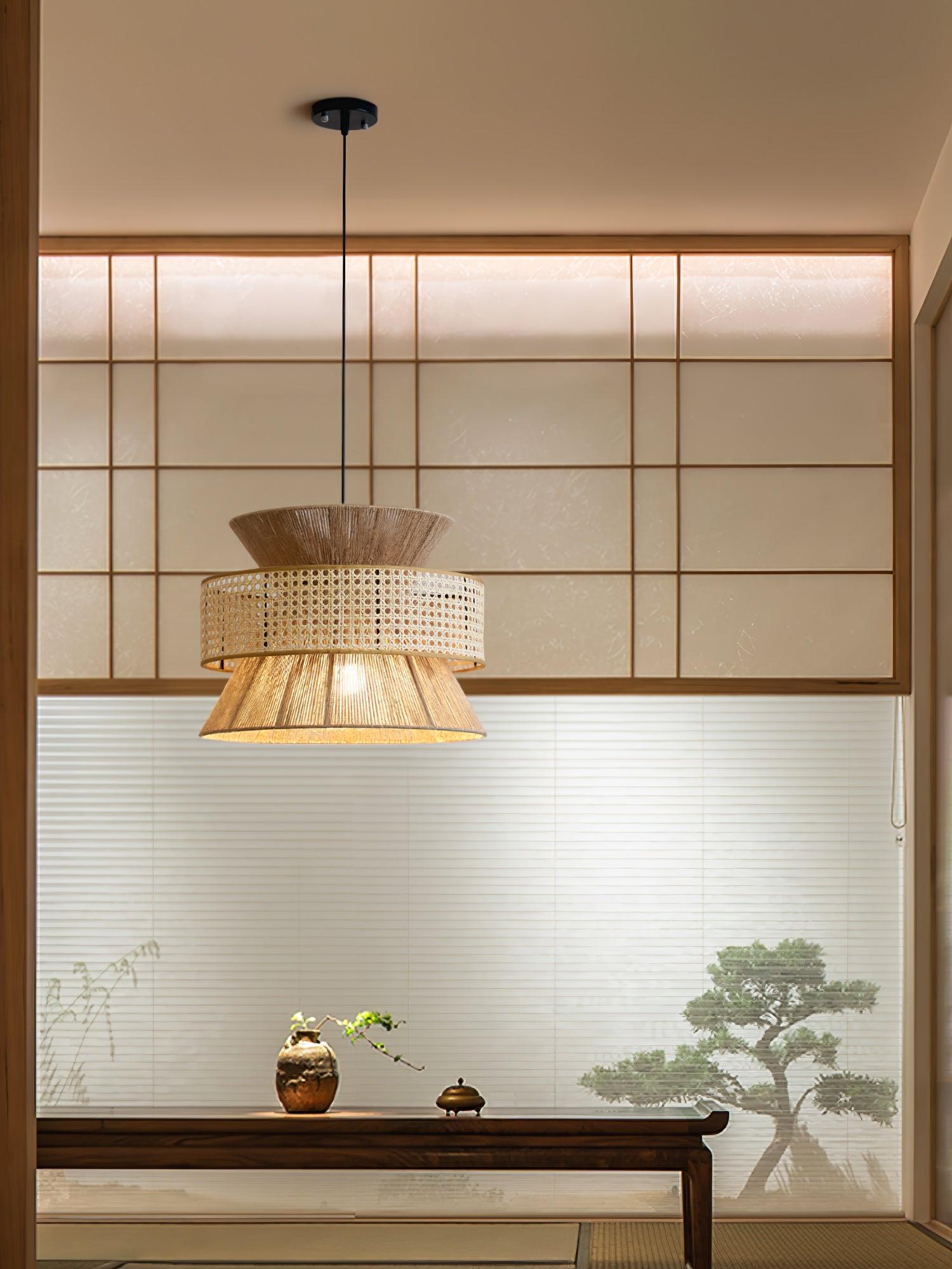 Handwoven Rattan and Bamboo Pendant Light for Coastal Bohemian Home Decor