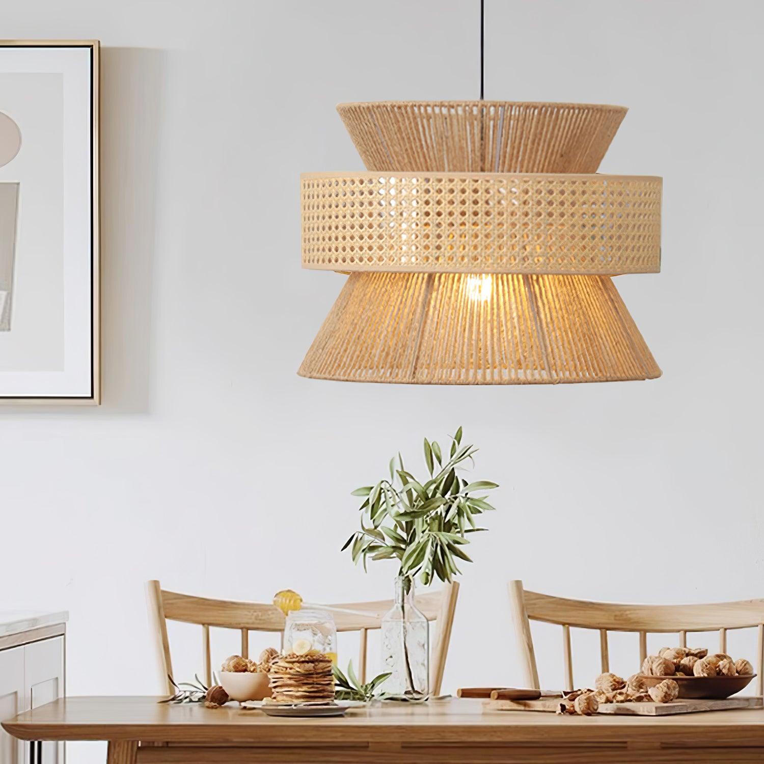 Handwoven Rattan and Bamboo Pendant Light for Coastal Bohemian Home Decor