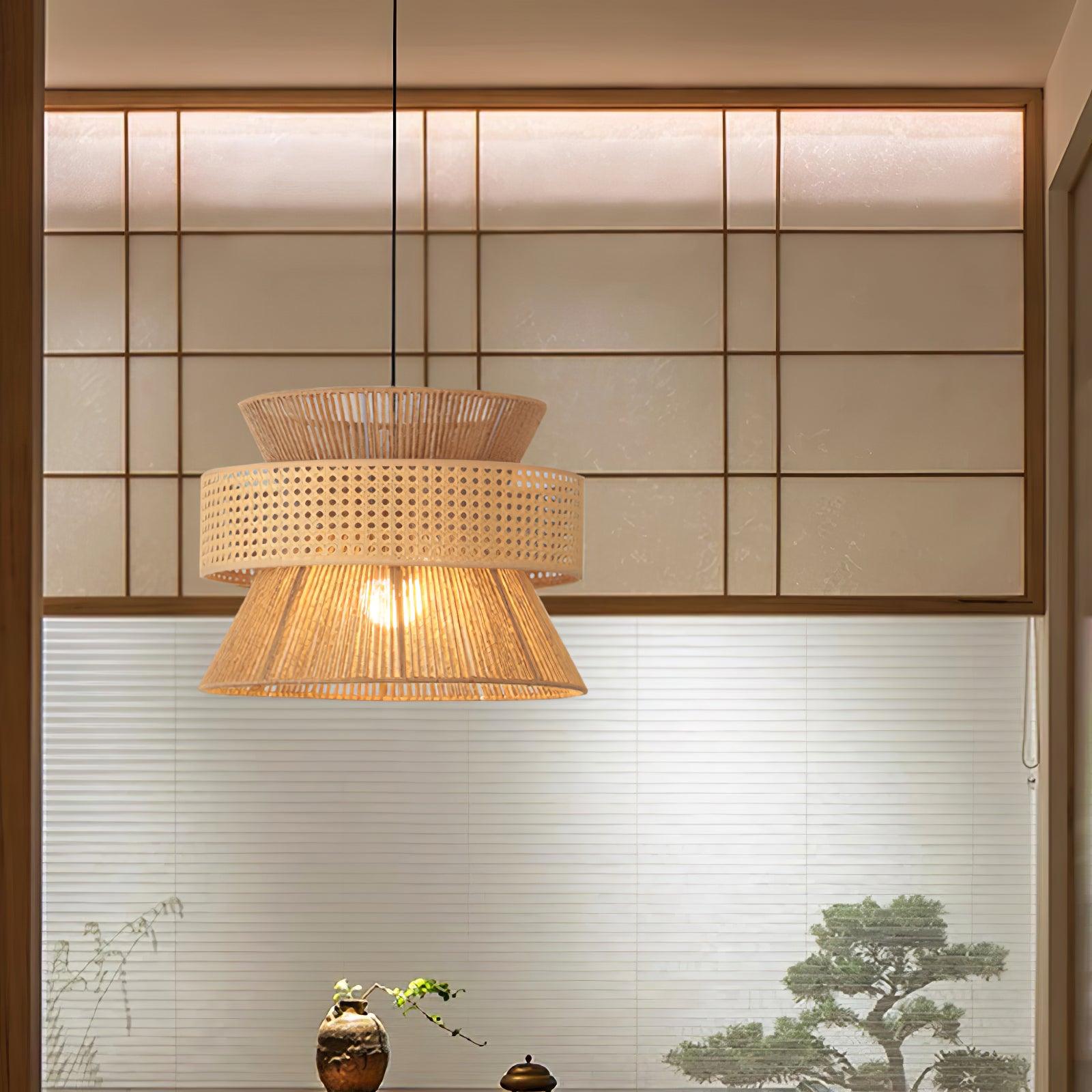 Handwoven Rattan and Bamboo Pendant Light for Coastal Bohemian Home Decor