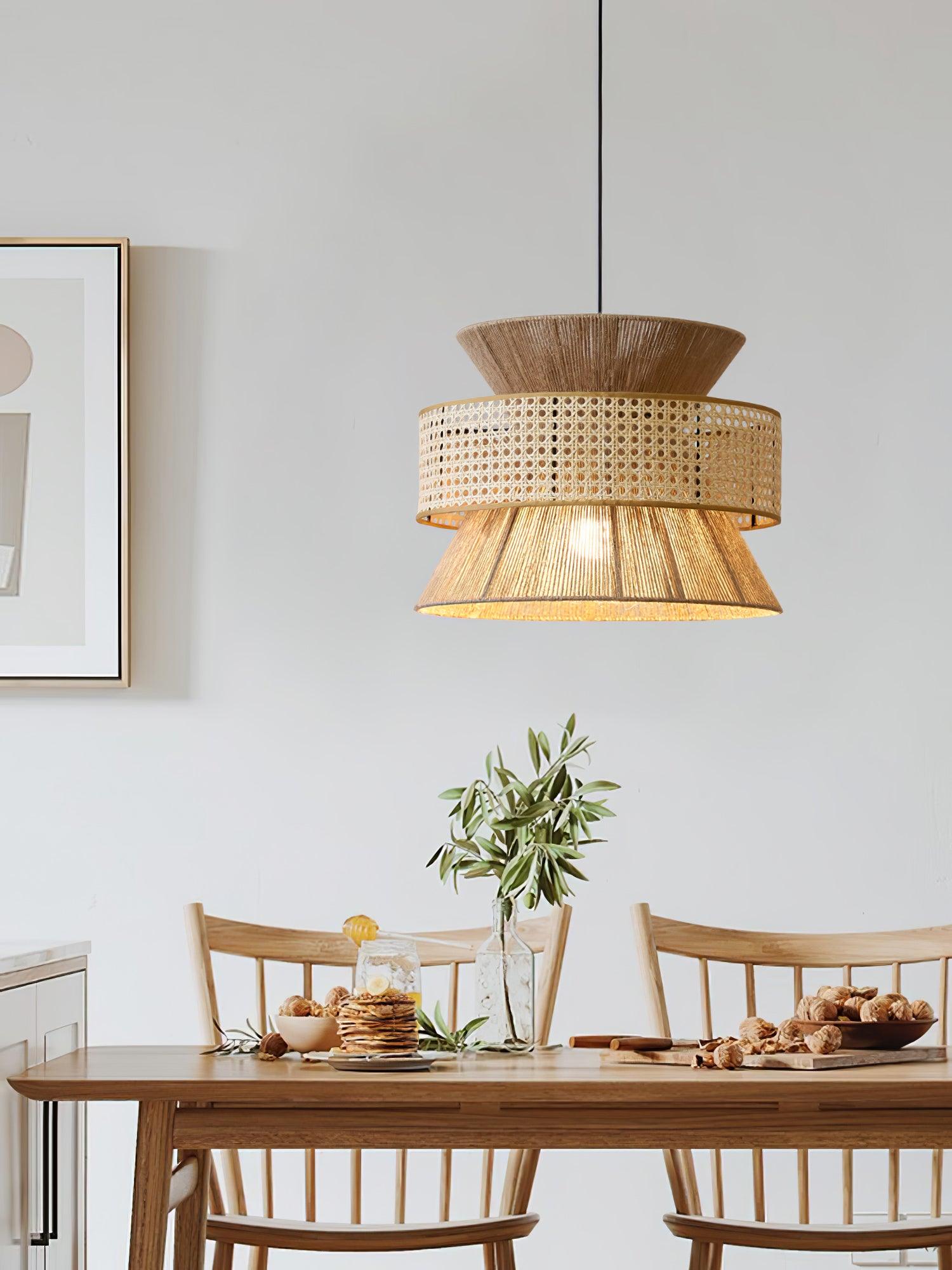 Handwoven Rattan and Bamboo Pendant Light for Coastal Bohemian Home Decor