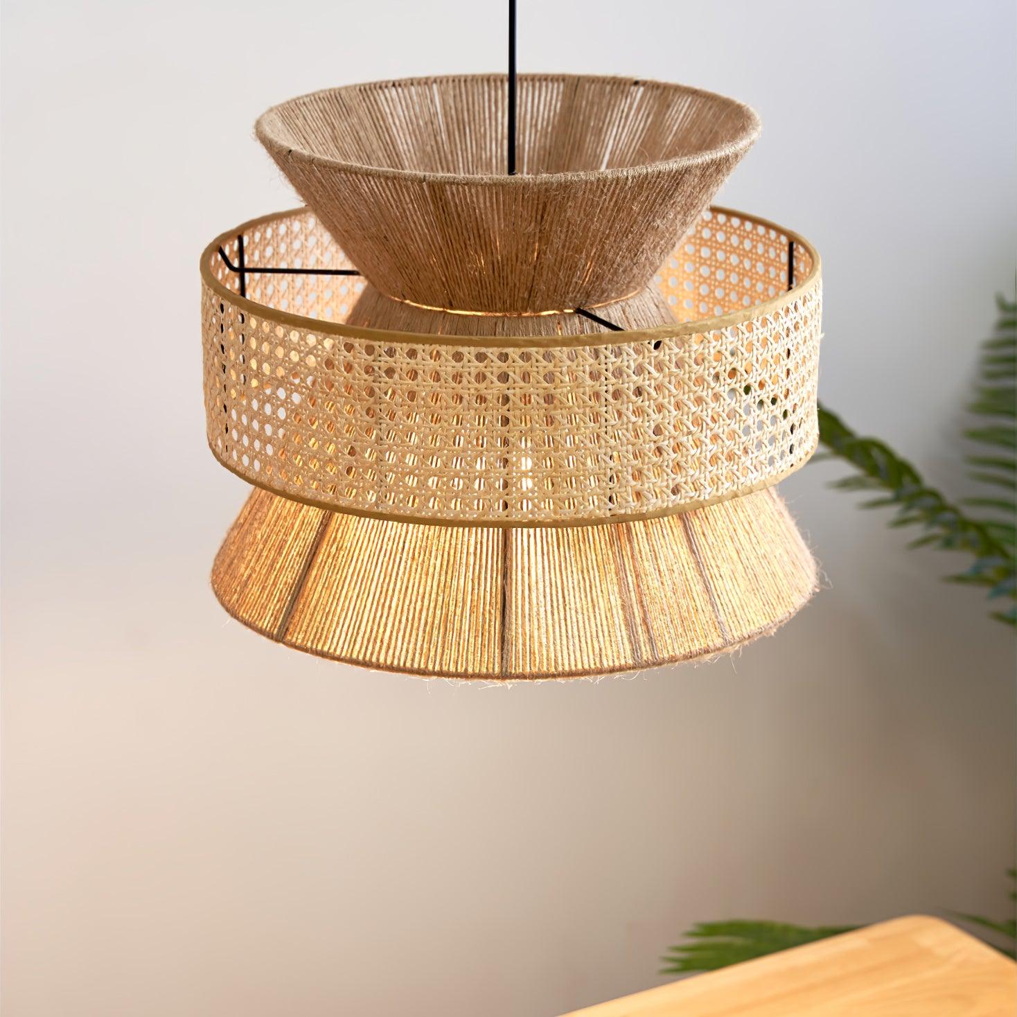 Handwoven Rattan and Bamboo Pendant Light for Coastal Bohemian Home Decor