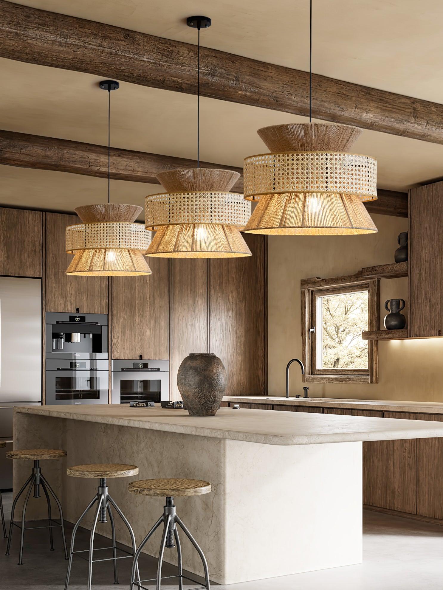 Handwoven Rattan and Bamboo Pendant Light for Coastal Bohemian Home Decor