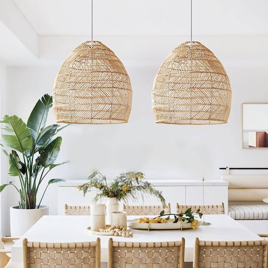 Handwoven Rattan Pendant Light Organic Wicker Hanging Lamp for Modern Living Spaces
