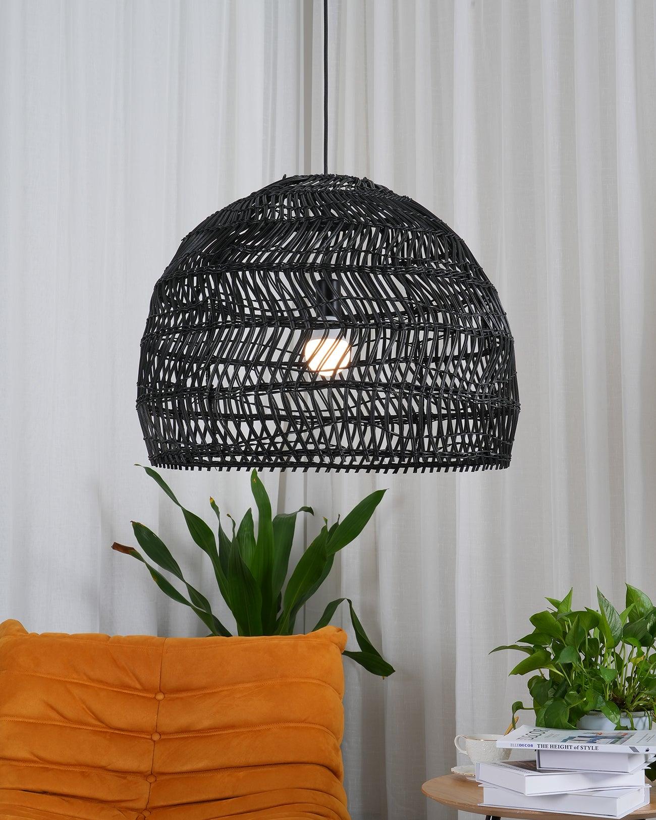 Handwoven Rattan Pendant Light Organic Wicker Hanging Lamp for Modern Living Spaces