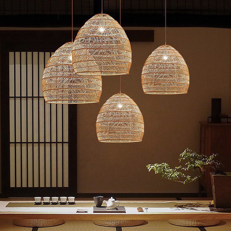 Handwoven Rattan Pendant Light Organic Wicker Hanging Lamp for Modern Living Spaces