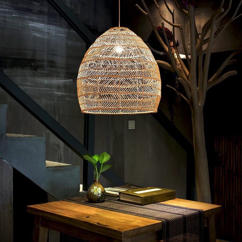 Handwoven Rattan Pendant Light Organic Wicker Hanging Lamp for Modern Living Spaces