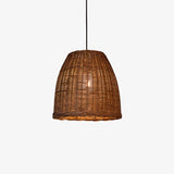 Handwoven Rattan Pendant Light Rustic Conical Wicker Hanging Lamp for Interior