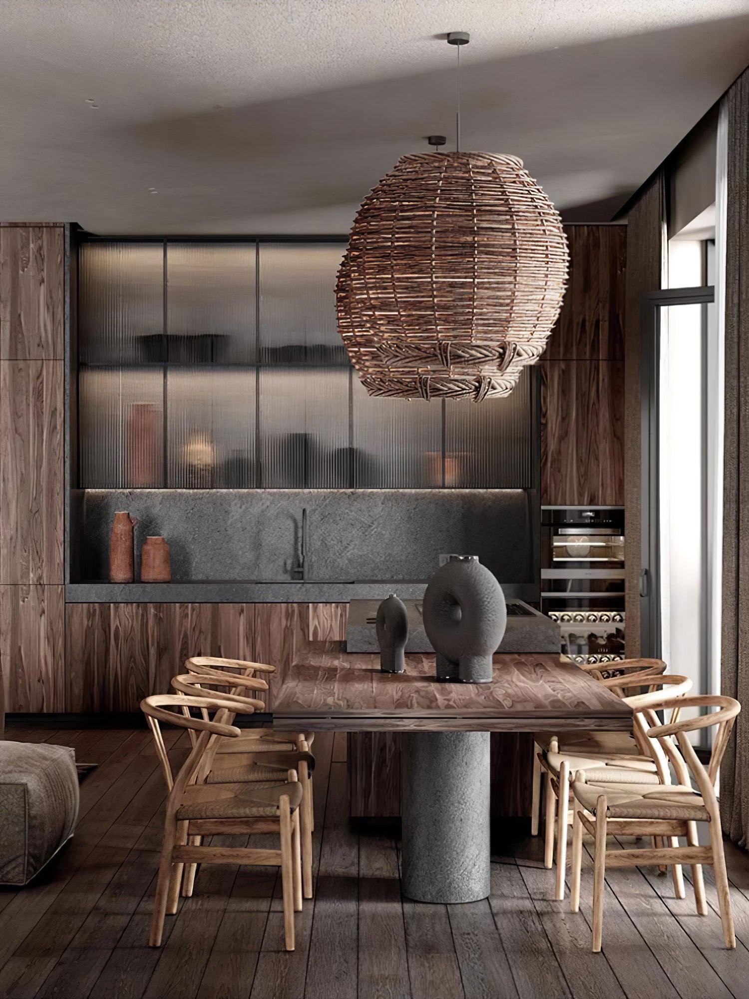 Handwoven Rattan Pendant Light Rustic Conical Wicker Hanging Lamp for Interior