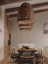Handwoven Rattan Pendant Light Rustic Conical Wicker Hanging Lamp for Interior