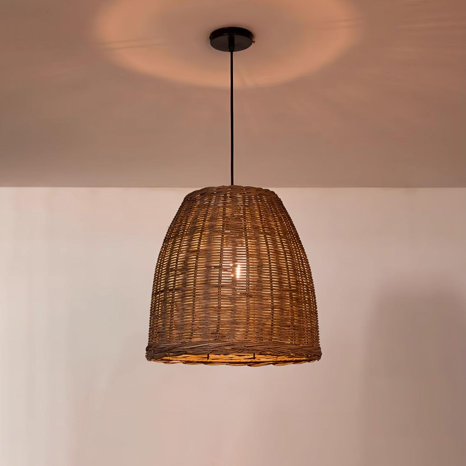 Handwoven Rattan Pendant Light Rustic Conical Wicker Hanging Lamp for Interior