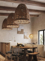 Handwoven Rattan Pendant Light Rustic Conical Wicker Hanging Lamp for Interior