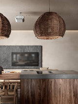 Handwoven Rattan Pendant Light Rustic Conical Wicker Hanging Lamp for Interior