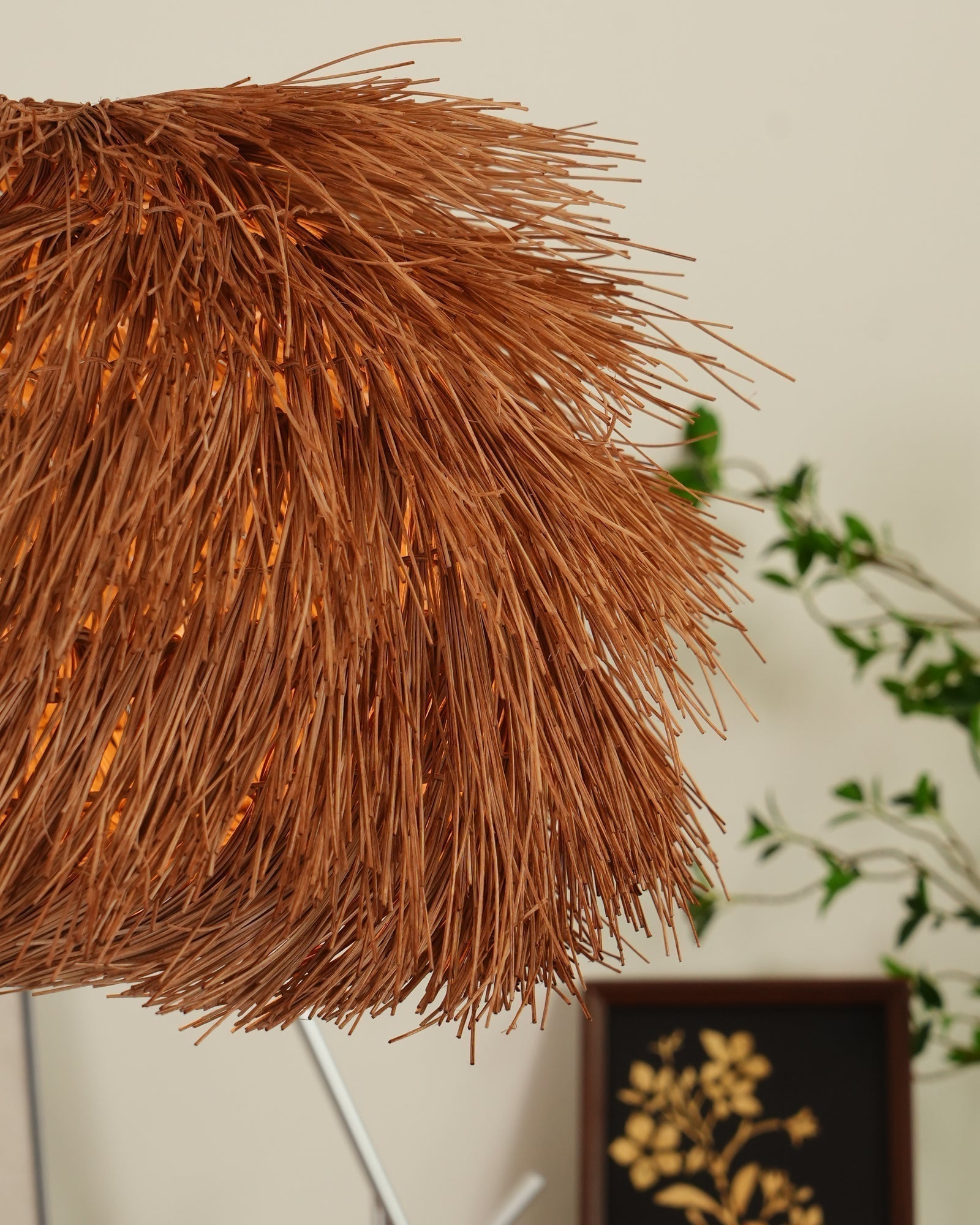 Handwoven Rattan Pendant Light Rustic Conical Wicker Hanging Lamp for Interior