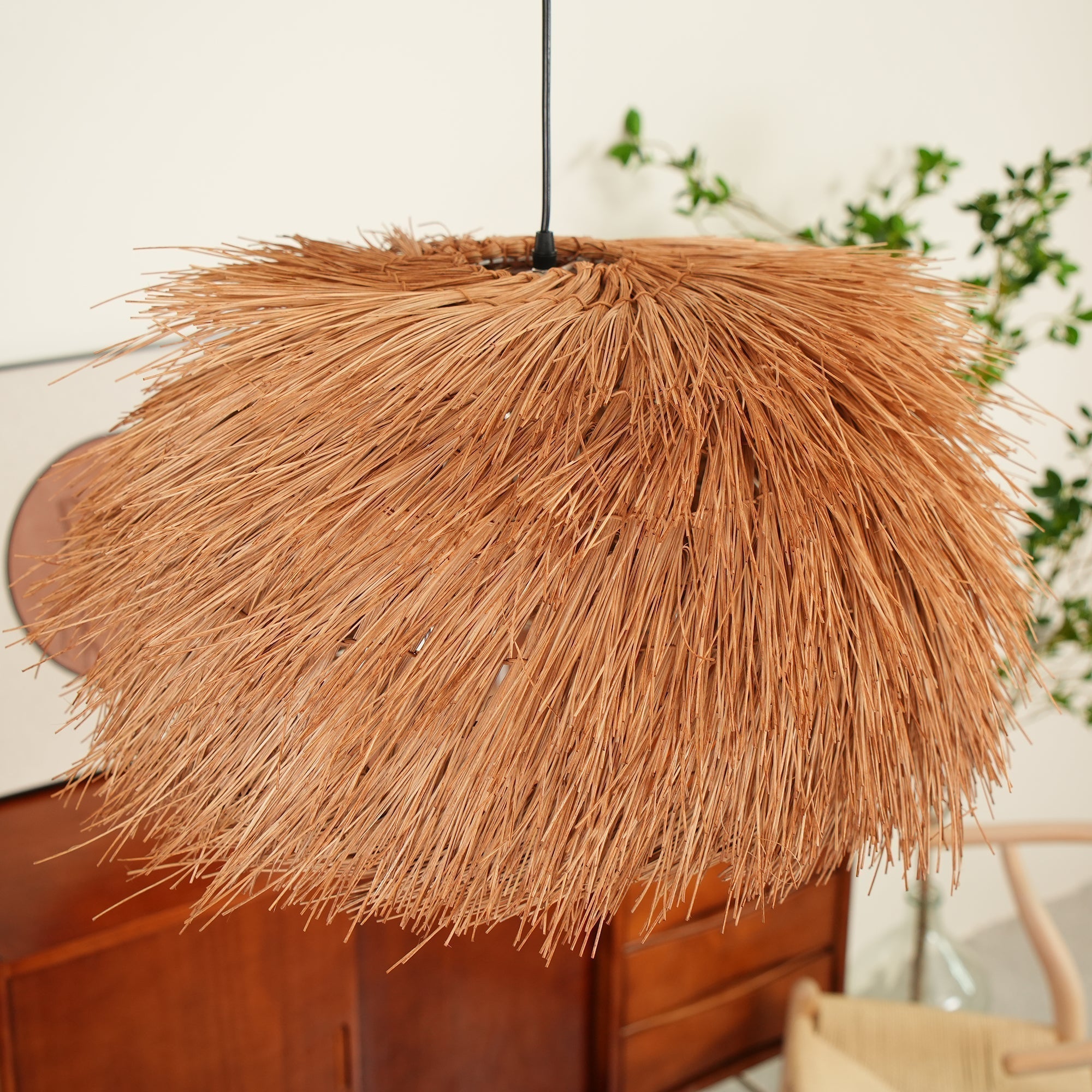 Handwoven Rattan Pendant Light Rustic Conical Wicker Hanging Lamp for Interior