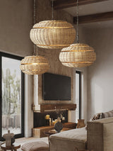 Handwoven Rattan Pendant Light Rustic Conical Wicker Hanging Lamp for Interior