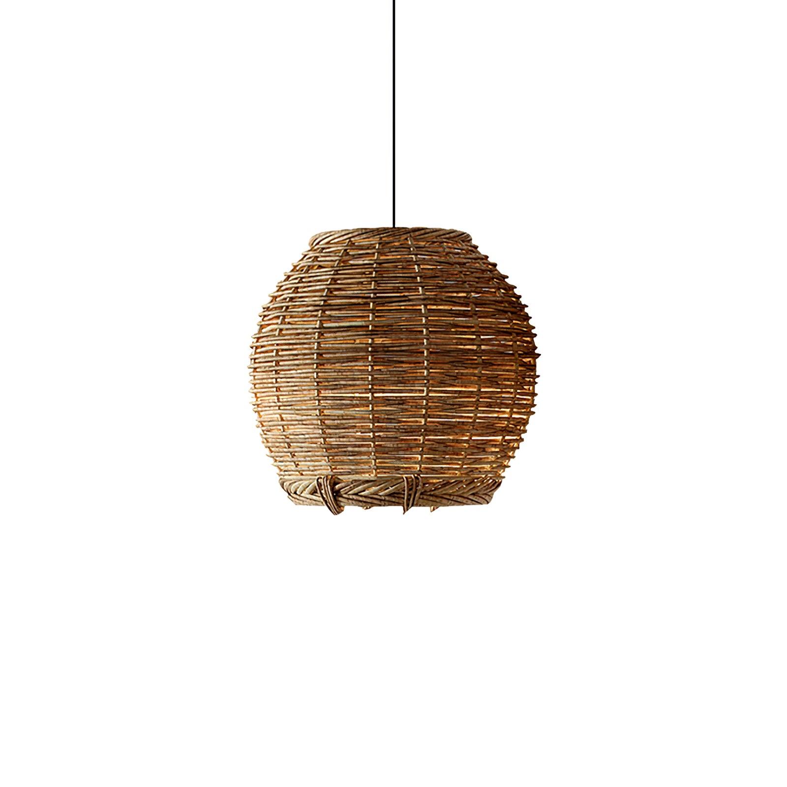 Handwoven Rattan Pendant Light Rustic Conical Wicker Hanging Lamp for Interior