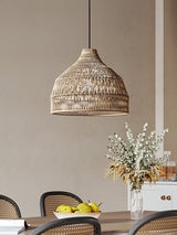 Handwoven Rattan Pendant Light Rustic Conical Wicker Hanging Lamp for Interior