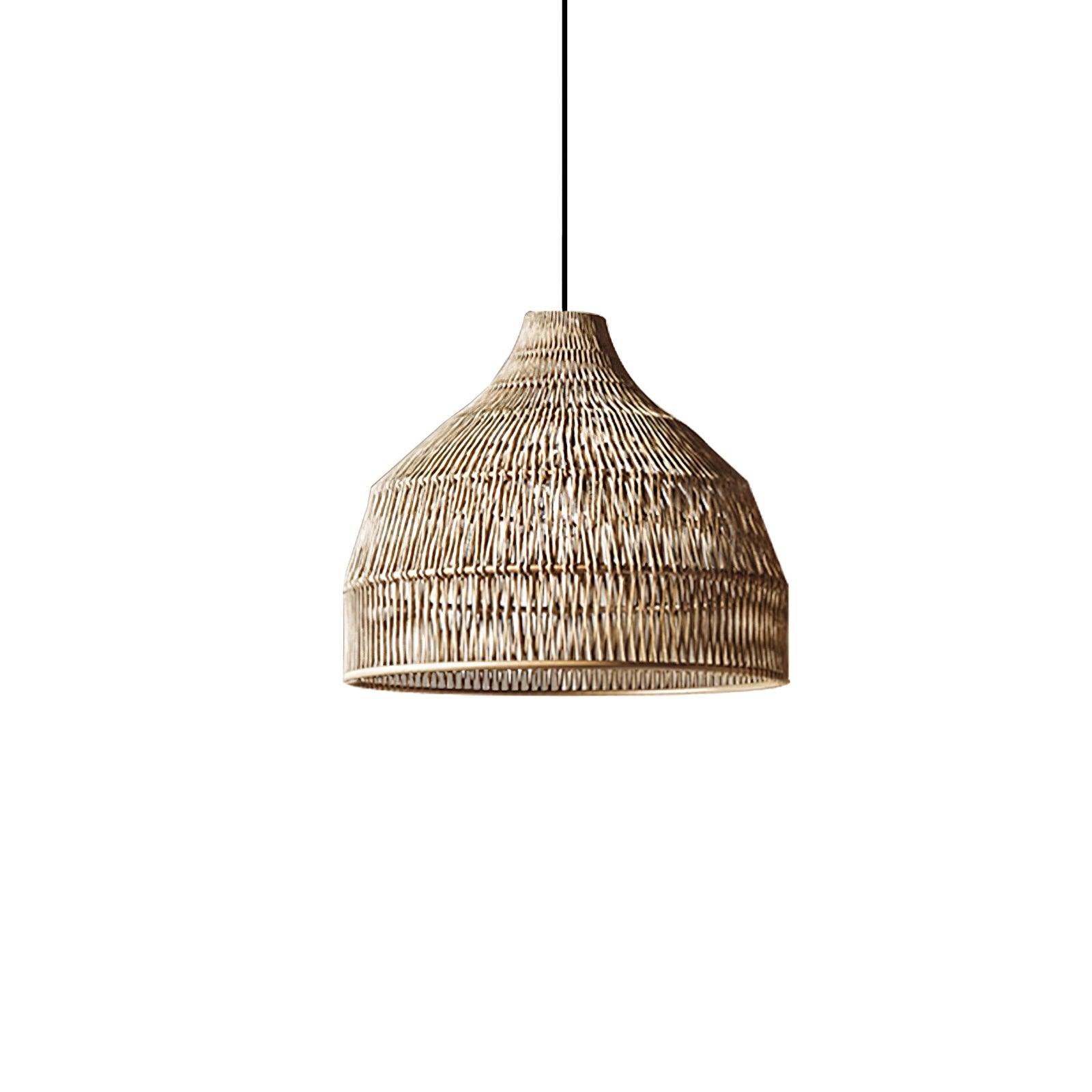 Handwoven Rattan Pendant Light Rustic Conical Wicker Hanging Lamp for Interior