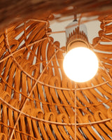 Handwoven Rattan Pendant Light Rustic Conical Wicker Hanging Lamp for Interior