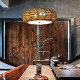 Handwoven Wicker Peach Shaped Pendant Light Burlywood Rattan Ceiling Lamp for Dining Room