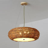 Handwoven Wicker Peach Shaped Pendant Light Burlywood Rattan Ceiling Lamp for Dining Room