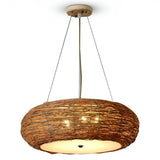 Handwoven Wicker Peach Shaped Pendant Light Burlywood Rattan Ceiling Lamp for Dining Room